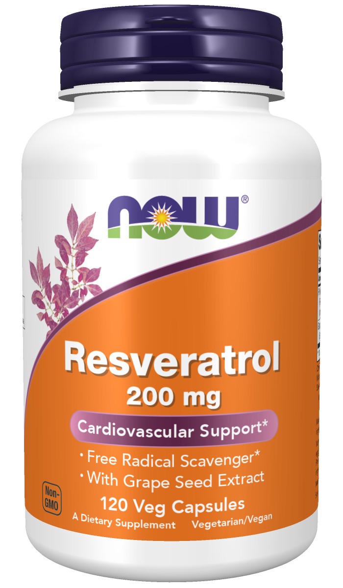 slide 1 of 4, NOW Resveratrol 200 mg - 120 Veg Capsules, 120 ct