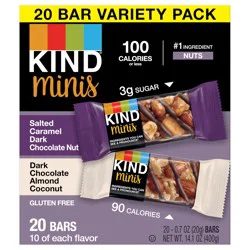 KIND Minis Salted Caramel Dark Chocolate Nut & Dark Chocolate Almond Coconut Bars, Variety Pack, 0.7 oz, 20 Count