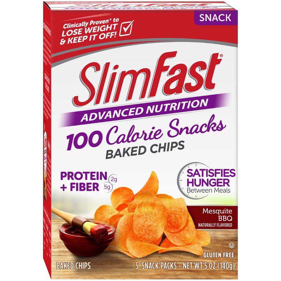 slide 1 of 8, SlimFast Advanced Nutrition 100 Calorie Mesquite BBQ Baked Crisps, 5 ct