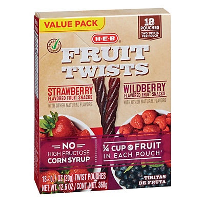 slide 1 of 1, H-E-B Assorted Fruit Twists, Value Pack, 18 ct