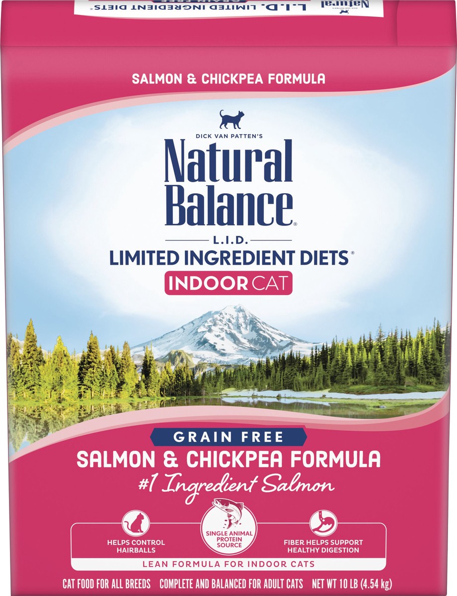 slide 1 of 5, Natural Balance L.I.D. Limited Ingredient Diets Indoor Grain Free Salmon & Chickpea Formula Cat Food 10 lb, 10 lb