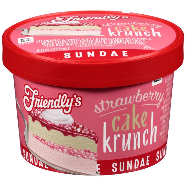 slide 1 of 1, Friendly's Sundae Ice Cream Cup - Strawberry Cake Krunch, 6 fl oz