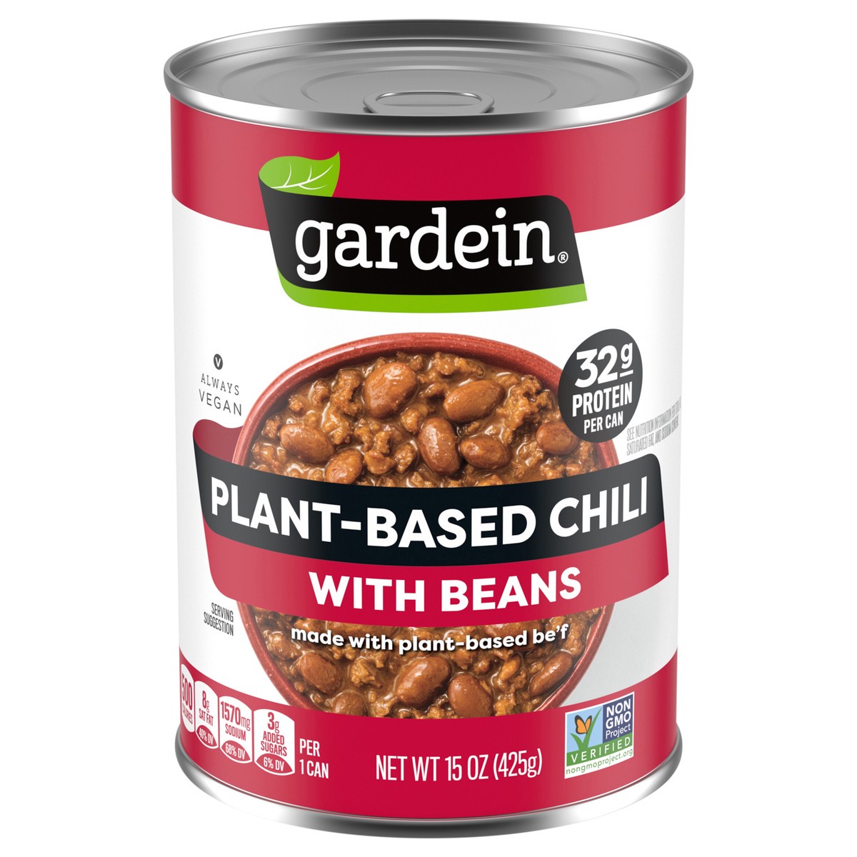 slide 1 of 5, Gardein Plant-Based Chili With Beans, 32g Protein Per Serving, Vegan, 15 oz. Can, 15 oz