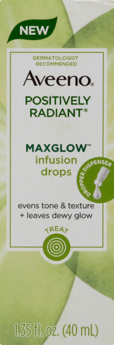 slide 4 of 6, Aveeno Positively Radiant MaxGlow Infusion Face Drops, Moisture Rich Soy & Kiwi Complex, Hypoallergenic, Non-Comedogenic, Paraben- & Phthalate-Free Moisturizing Facial Serum, 1.35 fl. oz, 1.35 oz