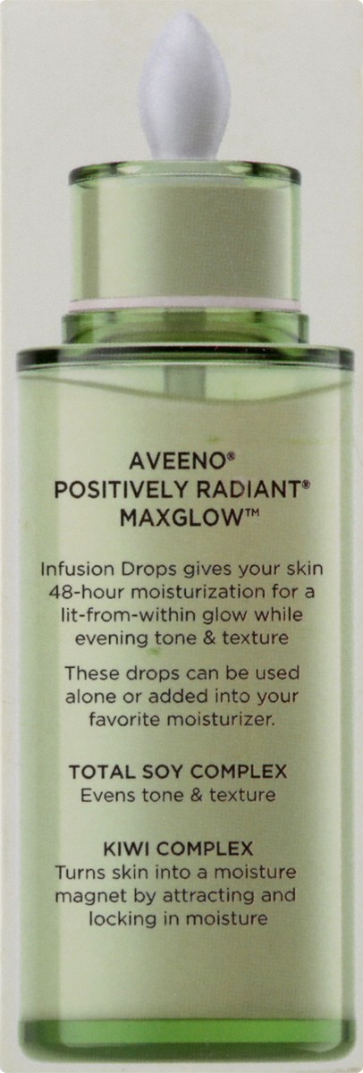 slide 2 of 6, Aveeno Positively Radiant MaxGlow Infusion Face Drops, Moisture Rich Soy & Kiwi Complex, Hypoallergenic, Non-Comedogenic, Paraben- & Phthalate-Free Moisturizing Facial Serum, 1.35 fl. oz, 1.35 oz