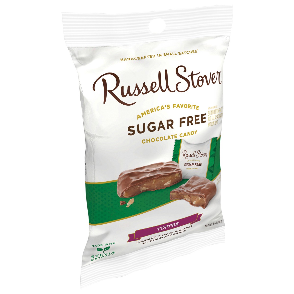 slide 2 of 8, RUSSELL STOVER Sugar Free Toffee Chocolate Candy, 3 oz. bag (˜ 6 pieces), 3 oz