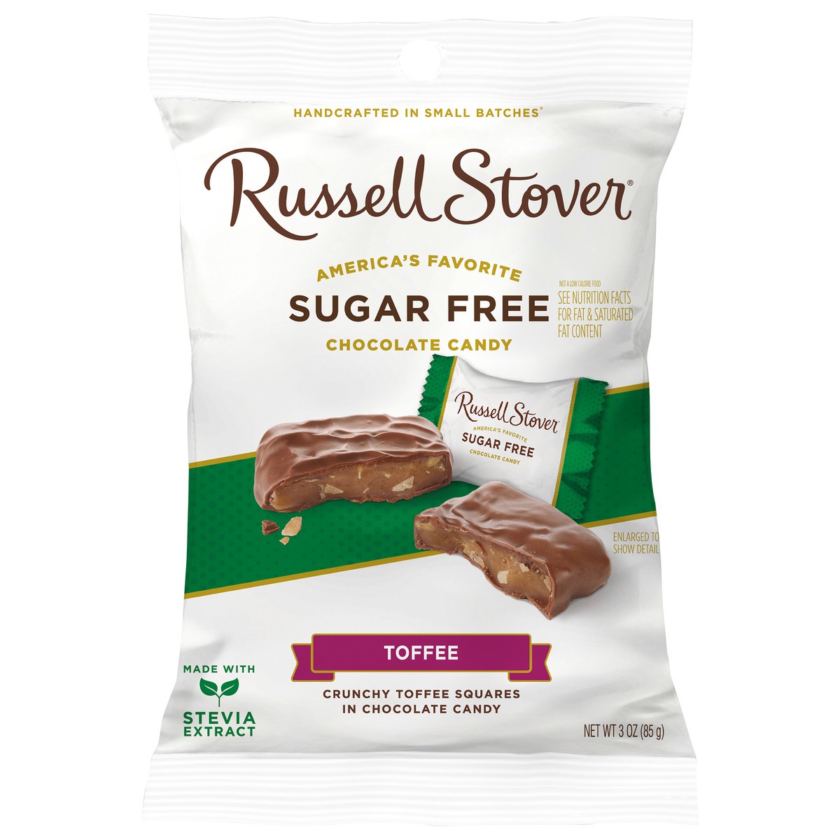 slide 1 of 8, RUSSELL STOVER Sugar Free Toffee Chocolate Candy, 3 oz. bag (˜ 6 pieces), 3 oz