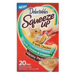 Delectables Squeeze Up Handheld Lickable Treats With Chicken/With Tuna/With Chicken & Veggies Treats for Cats Variety Pack 20 - 0.5 oz Tubes