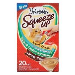 Delectables Squeeze Up Handheld Lickable Treats Chicken/Tuna/Chicken & Veggies Treats for Cats Variety Pack 20 - 0.5 oz Tubes