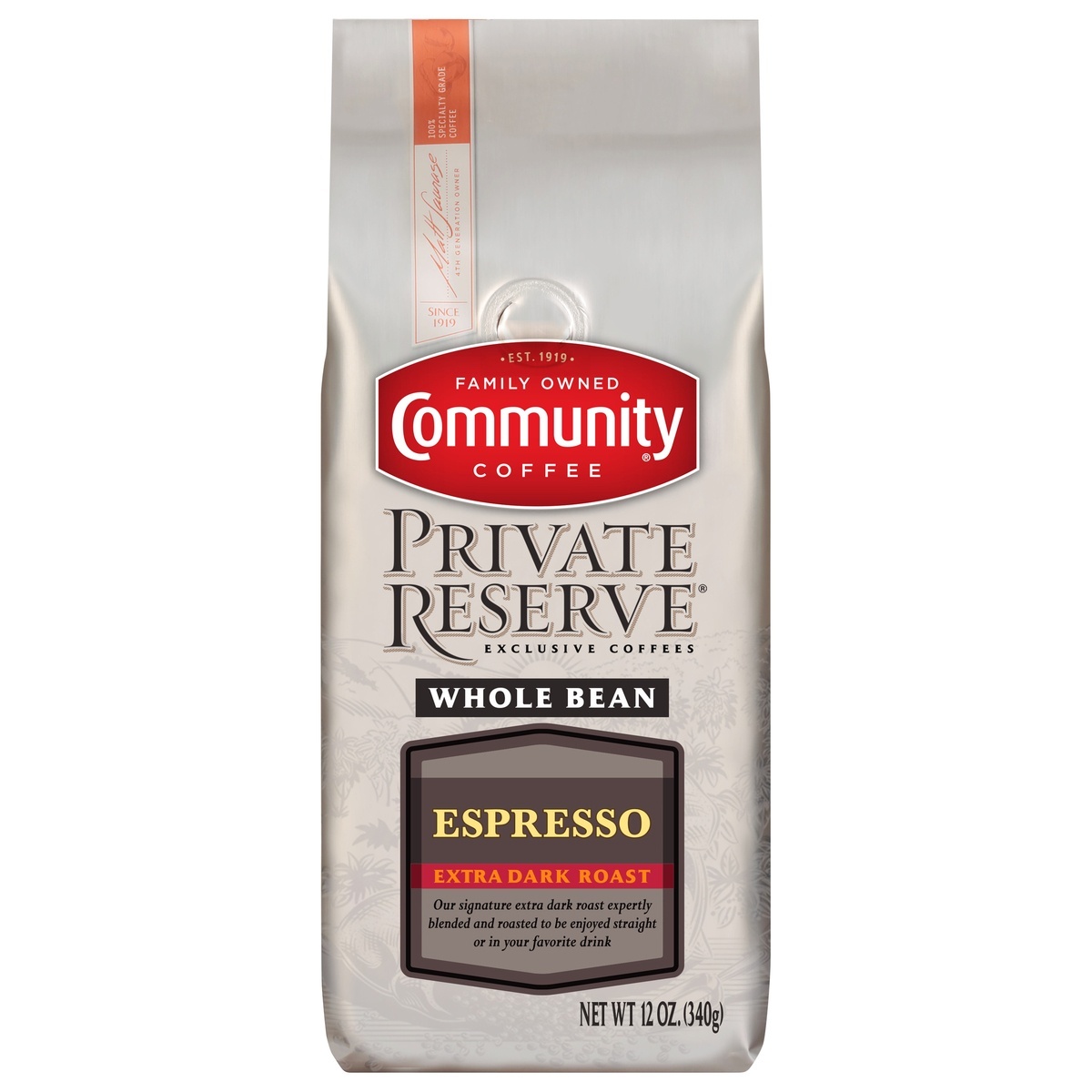 slide 1 of 1, Community Coffee Coffee Private Reserve Espresso Extra Dark Roast Whole Bean Coffee 12 oz. Bag, 12 oz