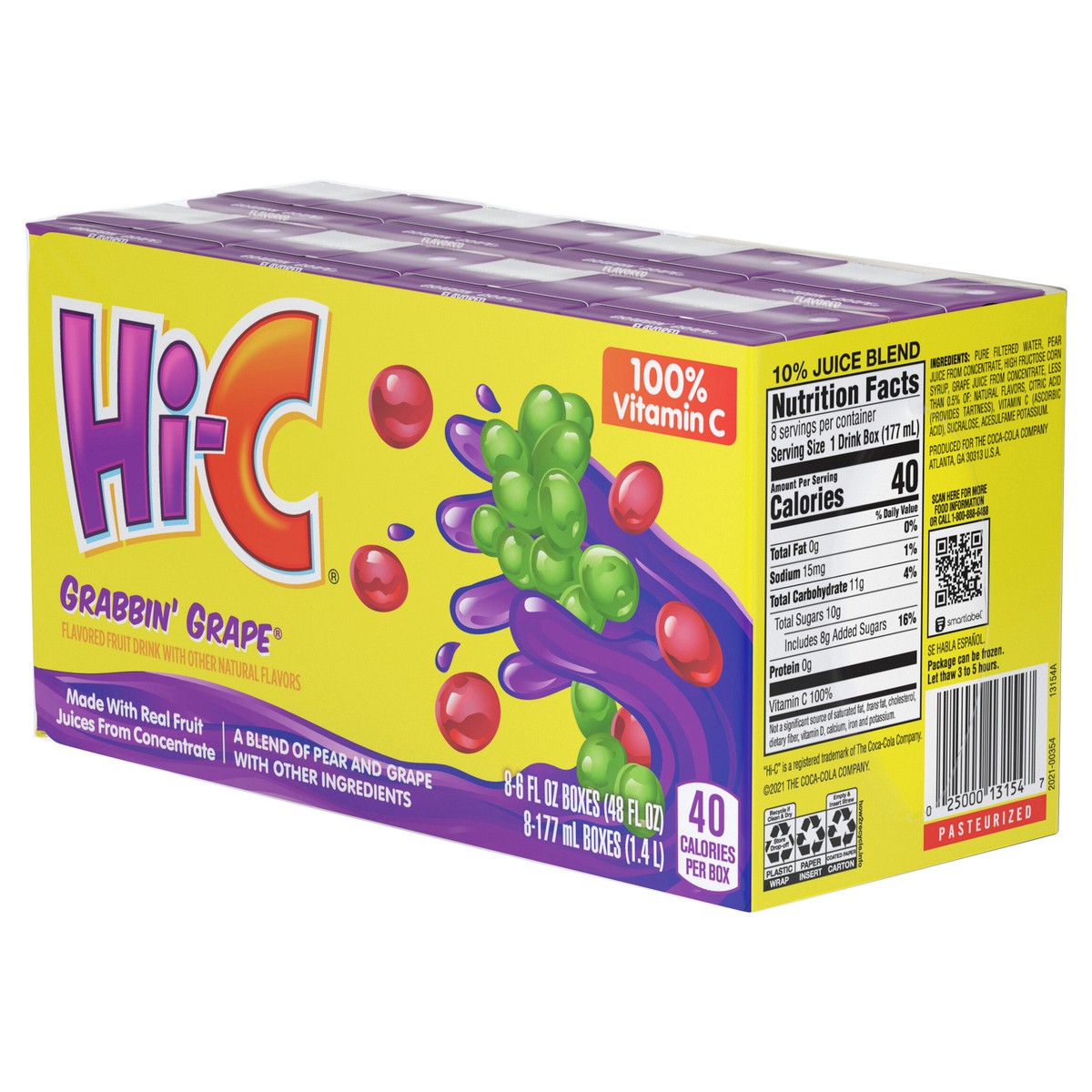 slide 9 of 13, Hi-C Grabbin Grape Cartons, 6 fl oz, 8 Pack, 8 ct