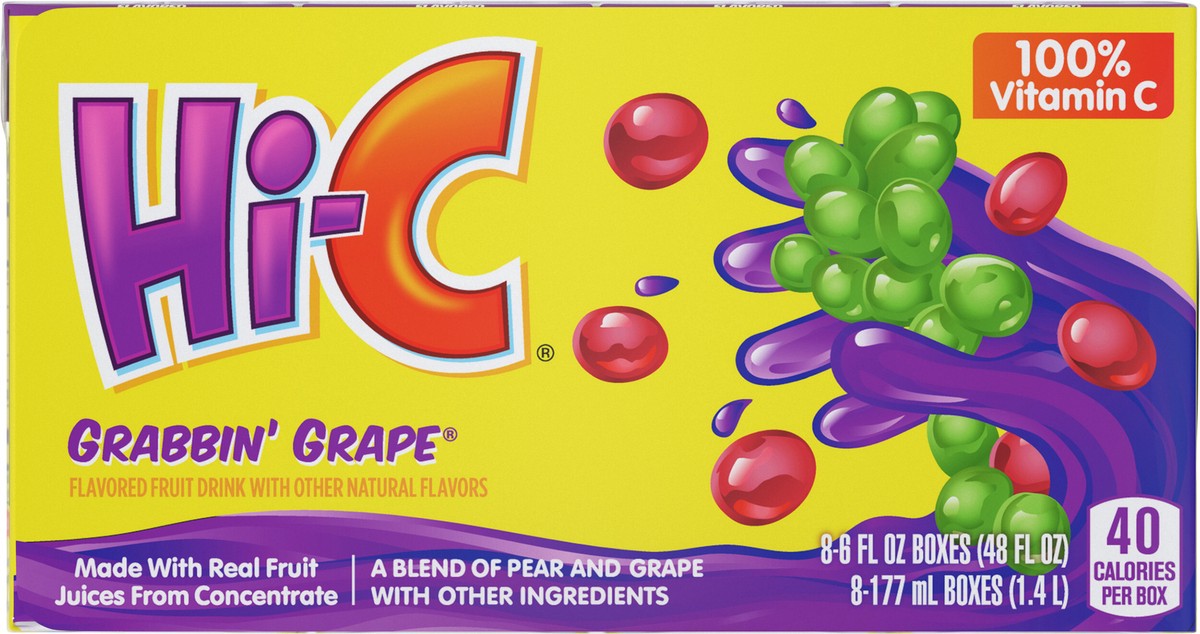 slide 12 of 13, Hi-C Grabbin Grape Cartons, 6 fl oz, 8 Pack, 8 ct