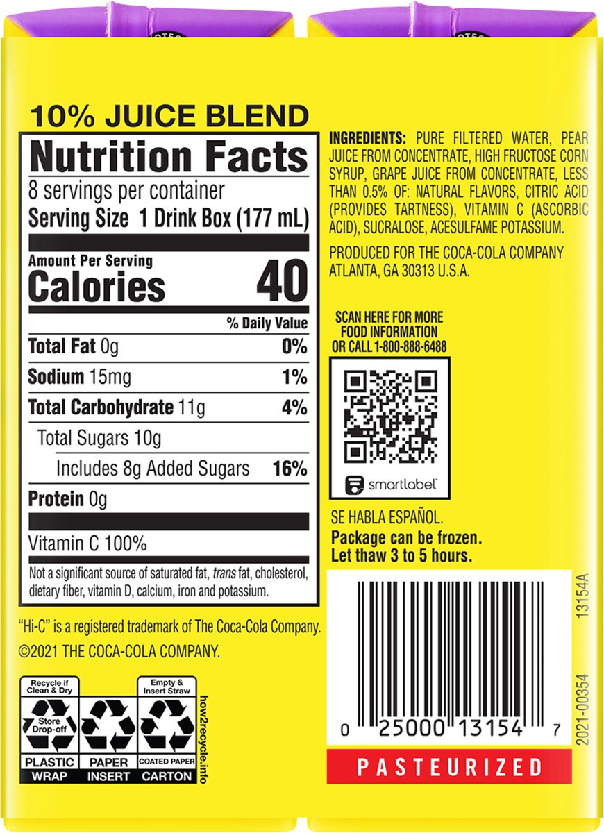 slide 10 of 13, Hi-C Grabbin Grape Cartons, 6 fl oz, 8 Pack, 8 ct