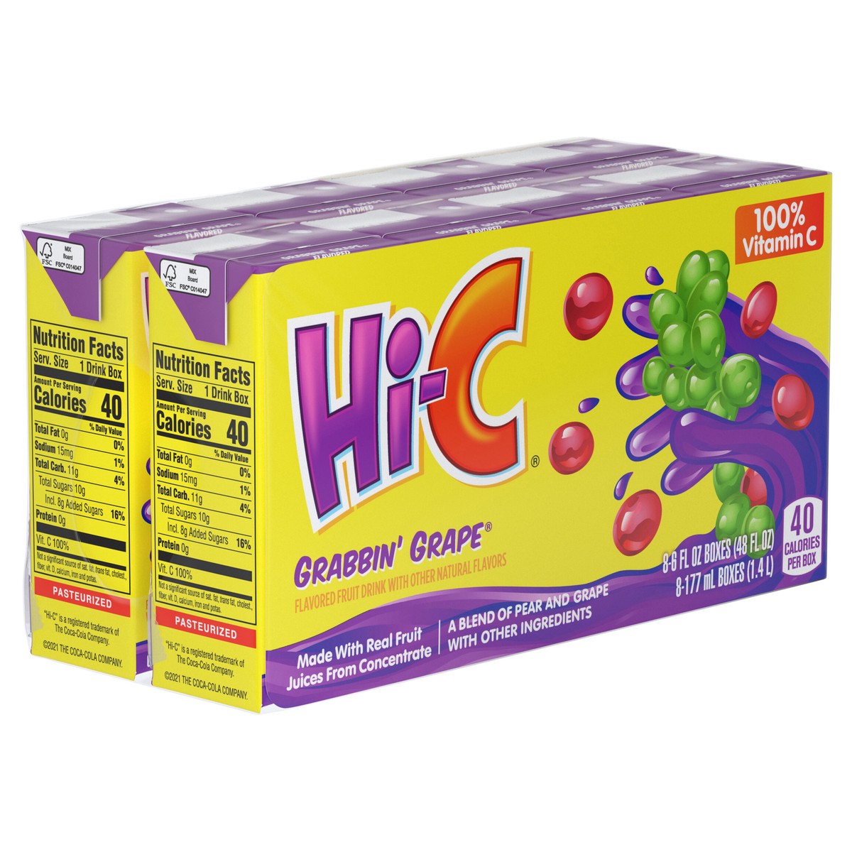 slide 11 of 13, Hi-C Grabbin Grape Cartons, 6 fl oz, 8 Pack, 8 ct