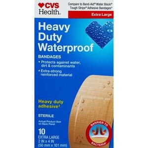 slide 1 of 1, CVS Health Heavy Duty Waterproof Anti-Bacterial Bandages, Extra Large, 10 Ct, 1 ct