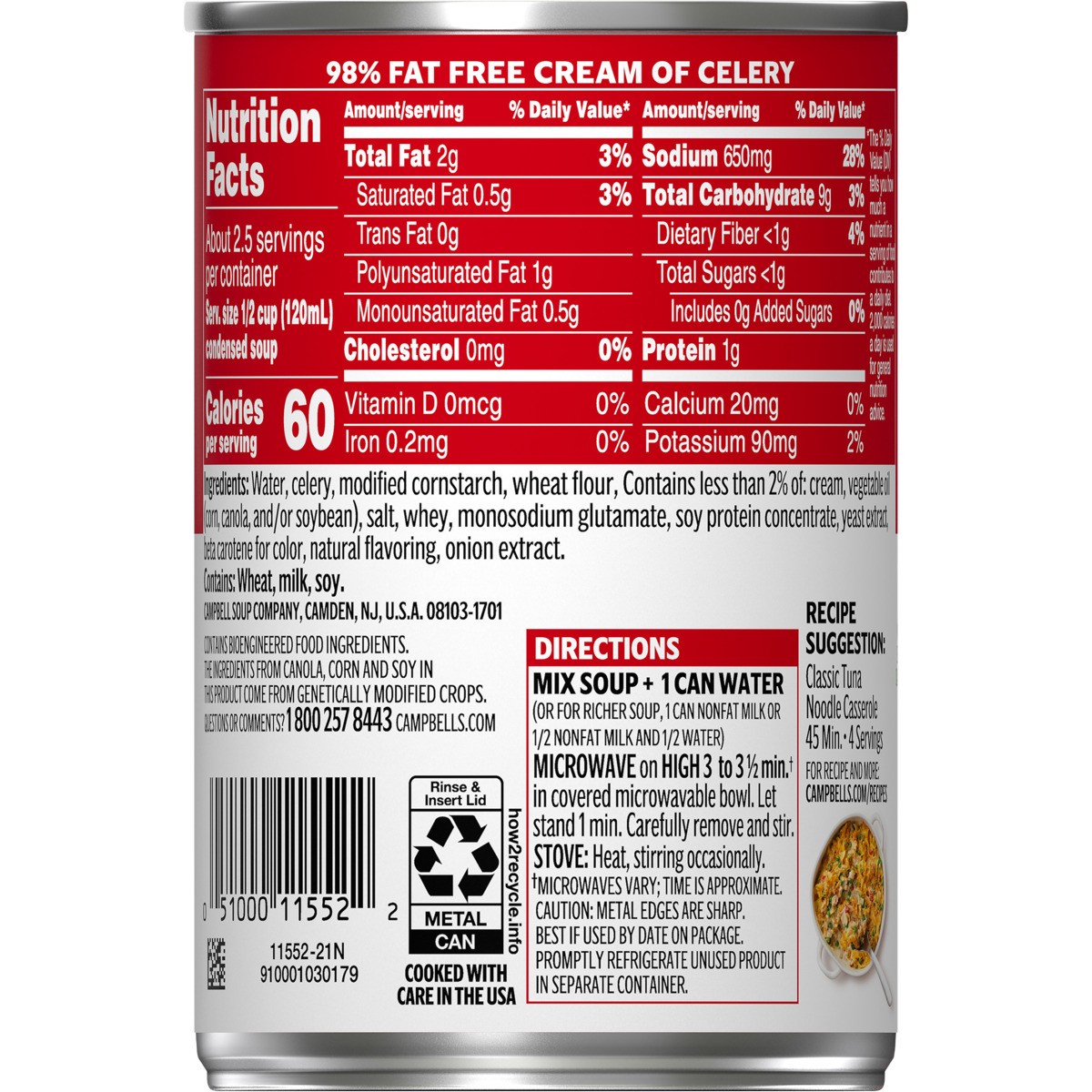 slide 10 of 11, Campbell's Condensed 98% Fat Free Cream of Celery Soup, 10.5 oz Can, 10.5 oz