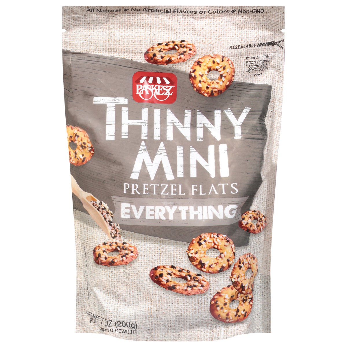 slide 1 of 14, Paskesz Thinny Mini Everything Pretzel Flats 7 oz, 7 oz