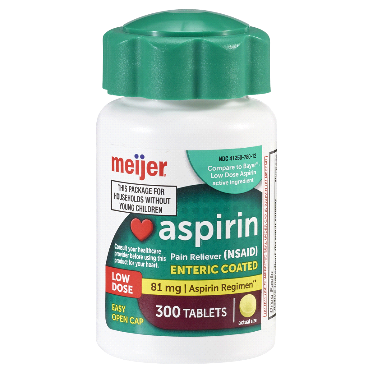 slide 1 of 2, Meijer Enteric Coated Aspirin 81MG, 300 ct