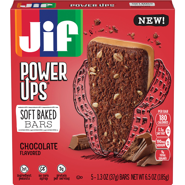 slide 1 of 1, Jif Power Ups Chocolate Flavored Soft Baked Bars, 5 ct; 1.3 oz