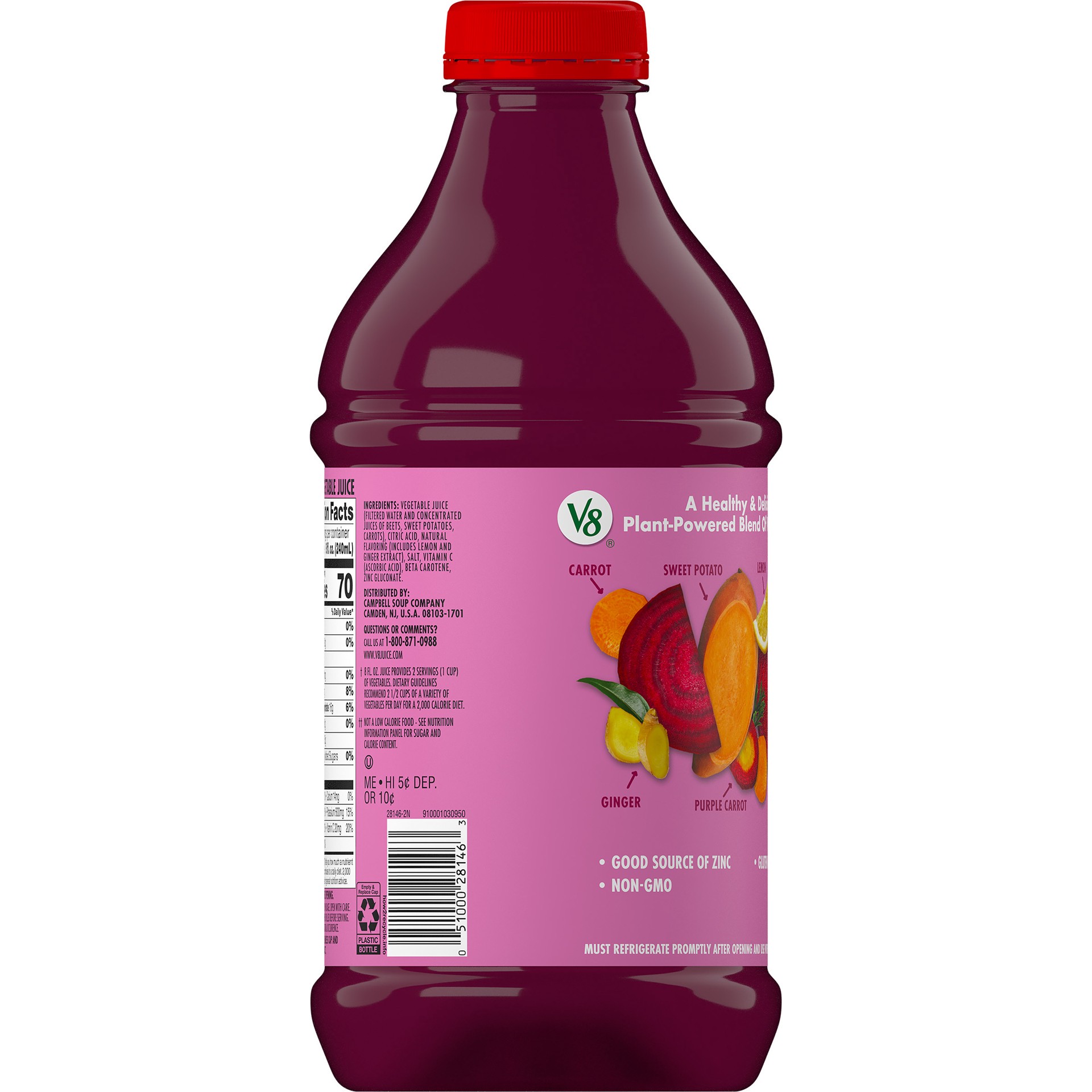 slide 2 of 5, V8 Beet Ginger Lemon 100% Vegetable Juice, 46 fl oz Bottle, 46 oz