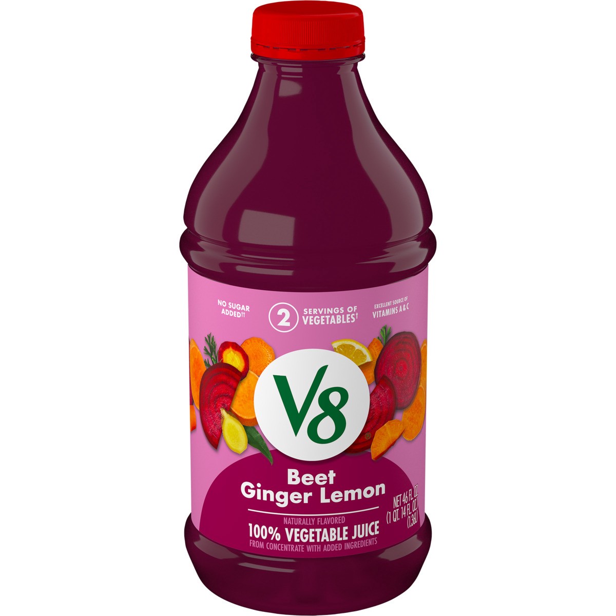 slide 1 of 5, V8 Beet Ginger Lemon 100% Vegetable Juice, 46 fl oz Bottle, 46 oz