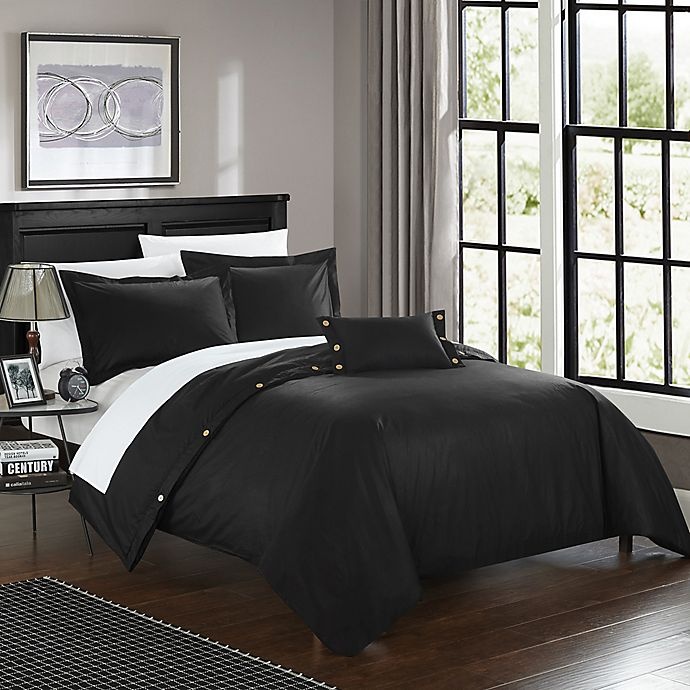 slide 1 of 3, Chic Home Odin Combed Cotton Queen Duvet Cover Set - Black, 1 ct