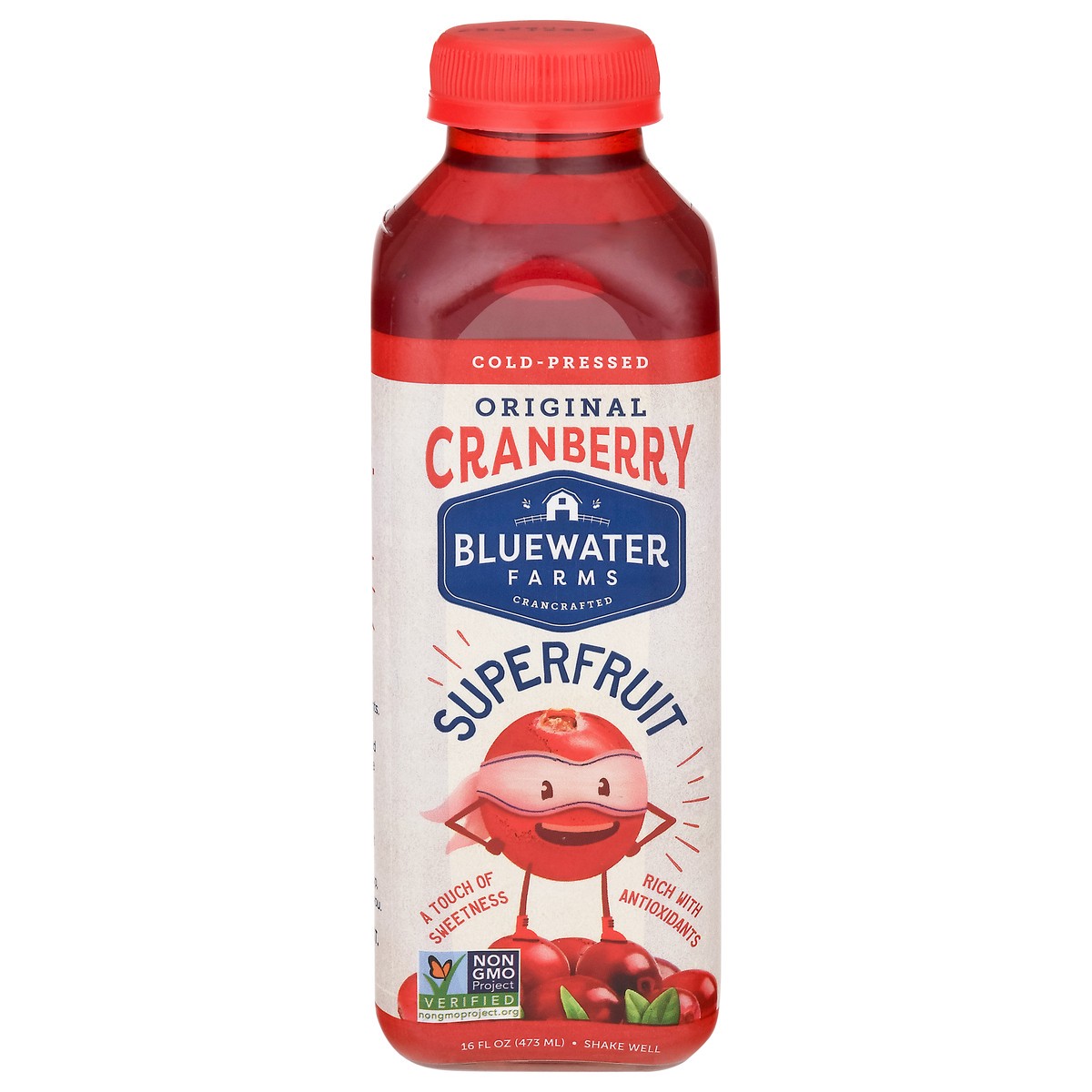 slide 1 of 9, Bluewater Farms Superfruit Cold-Pressed Original Cranberry Fruit & Vegetable Drinks - 16 fl oz, 16 fl oz