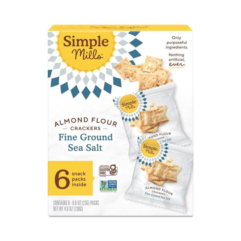 slide 1 of 5, Simple Mills Almond Flour Fine Ground Sea Salt Crackers 6 - 0.8 oz Packs, 6 ct