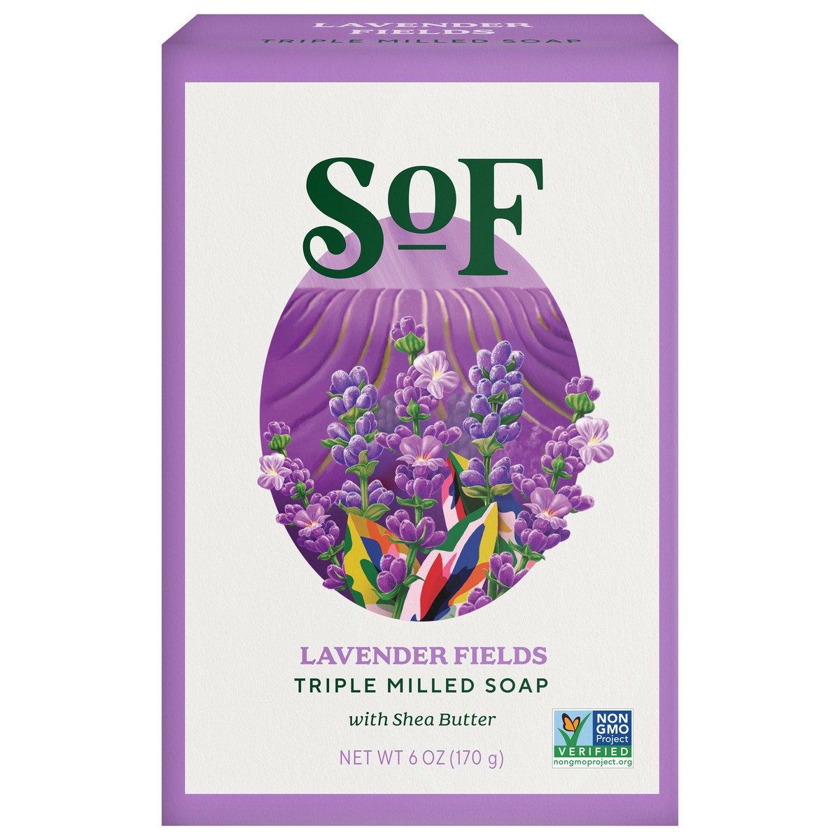 slide 1 of 9, SOF Triple Milled Lavender Fields Soap with Shea Butter 6 oz, 6 oz