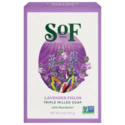 SoF Triple Milled Bar Soap - With Coconut Oil & Organic Shea Butter- Vegan & Non GMO- Free From Phthalates, Sulfates & Parabens- Lavender Fields - 6 oz Bar