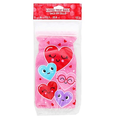 slide 1 of 1, Creative Converting Heart Faces Valentine Zipper Bags, 12 ct