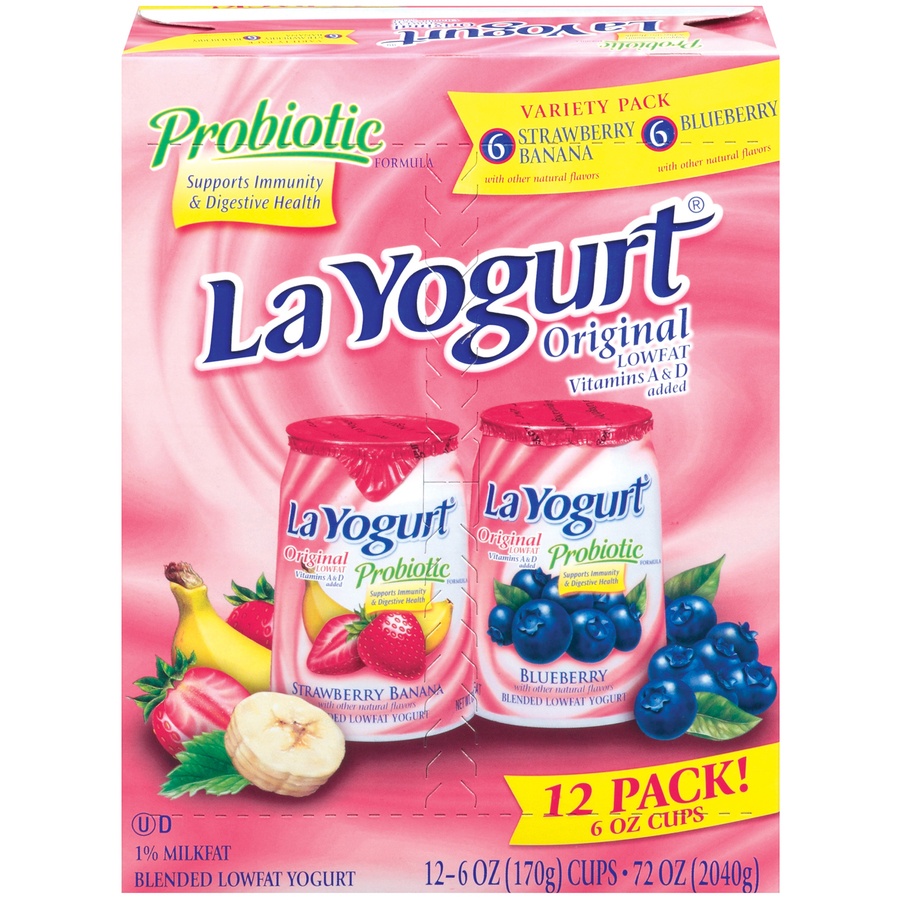 slide 1 of 1, La Yogurt Original Lowfat Yogurt / Strawberry Banana & Blueberry, 72 oz