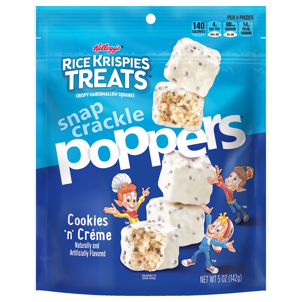slide 1 of 1, Kellogg's Rice Krispies Treats Snap Crackle Poppers Crispy Marshmallow Squares, Cookies n' Crème, 5 oz