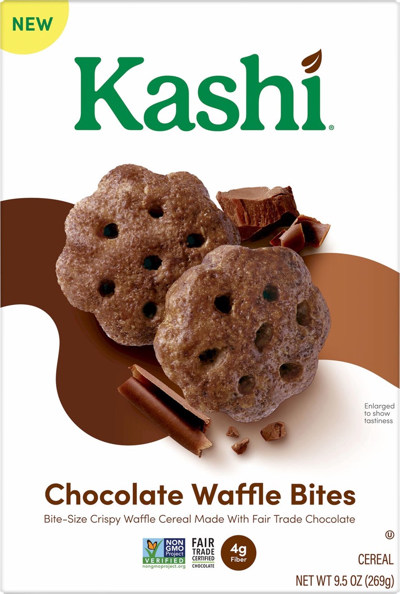 slide 7 of 13, Kashi Cold Breakfast Cereal, Vegan, Made with Whole Grains, Chocolate Waffle Bites, 9.5oz Box, 1 Box, 9.5 oz