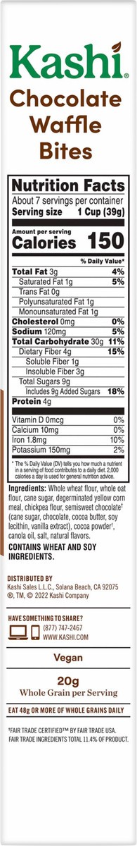 slide 12 of 13, Kashi Cold Breakfast Cereal, Vegan, Made with Whole Grains, Chocolate Waffle Bites, 9.5oz Box, 1 Box, 9.5 oz