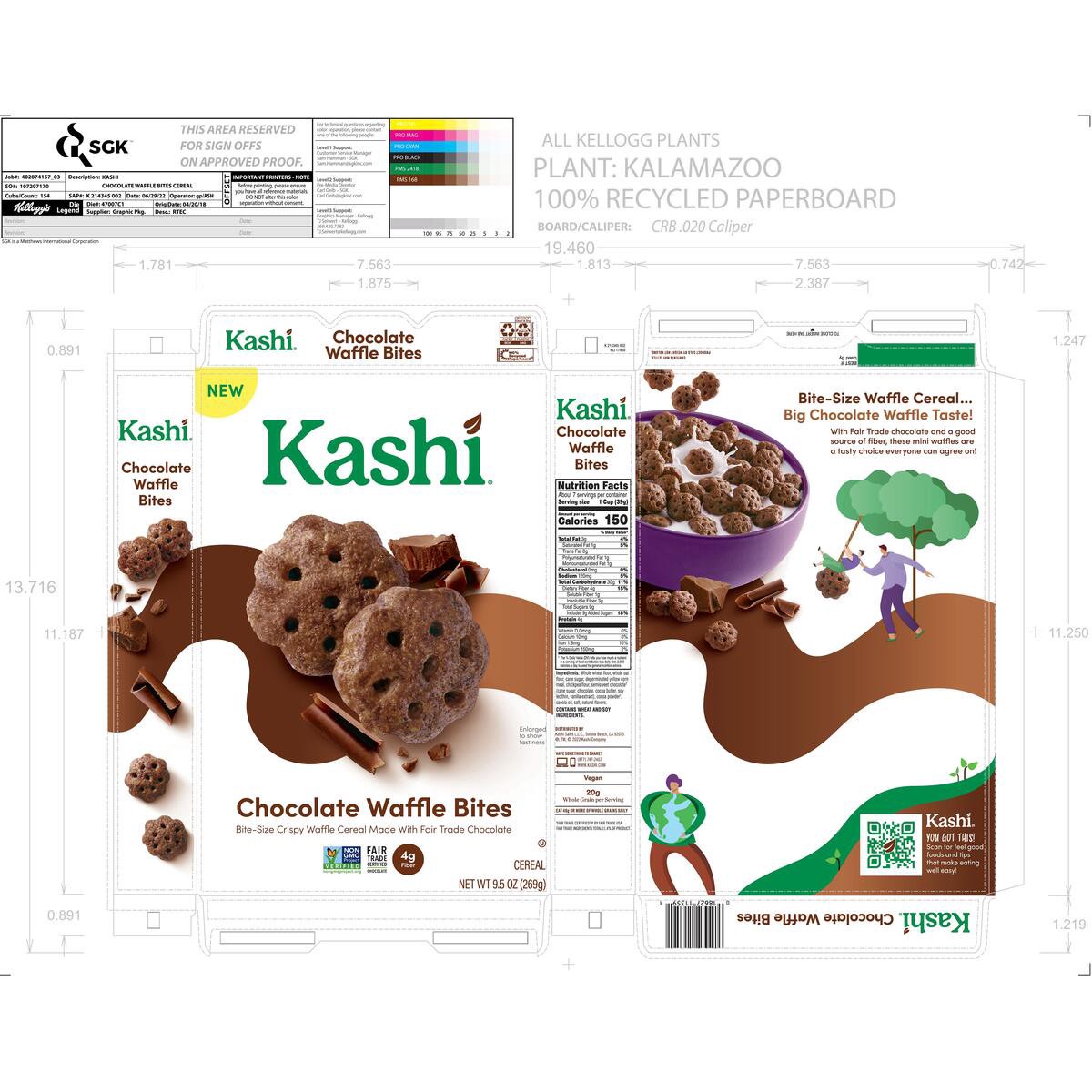 slide 4 of 13, Kashi Cold Breakfast Cereal, Vegan, Made with Whole Grains, Chocolate Waffle Bites, 9.5oz Box, 1 Box, 9.5 oz