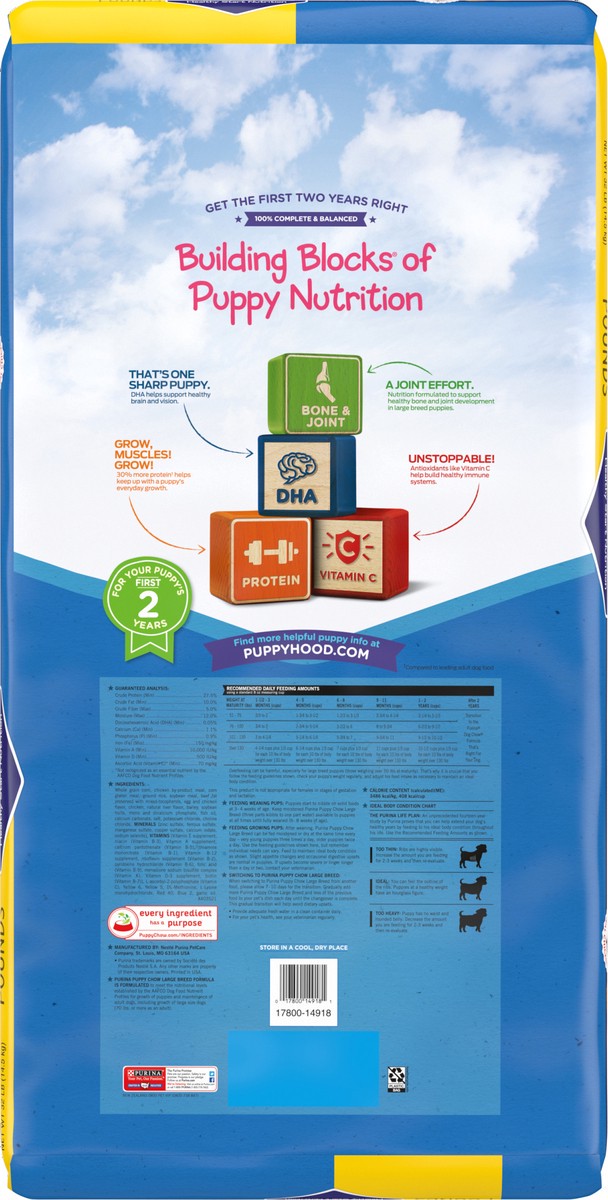 slide 5 of 9, Purina Puppy Chow High Protein Large Breed Dry Puppy Food, With Real Chicken, 32 lb