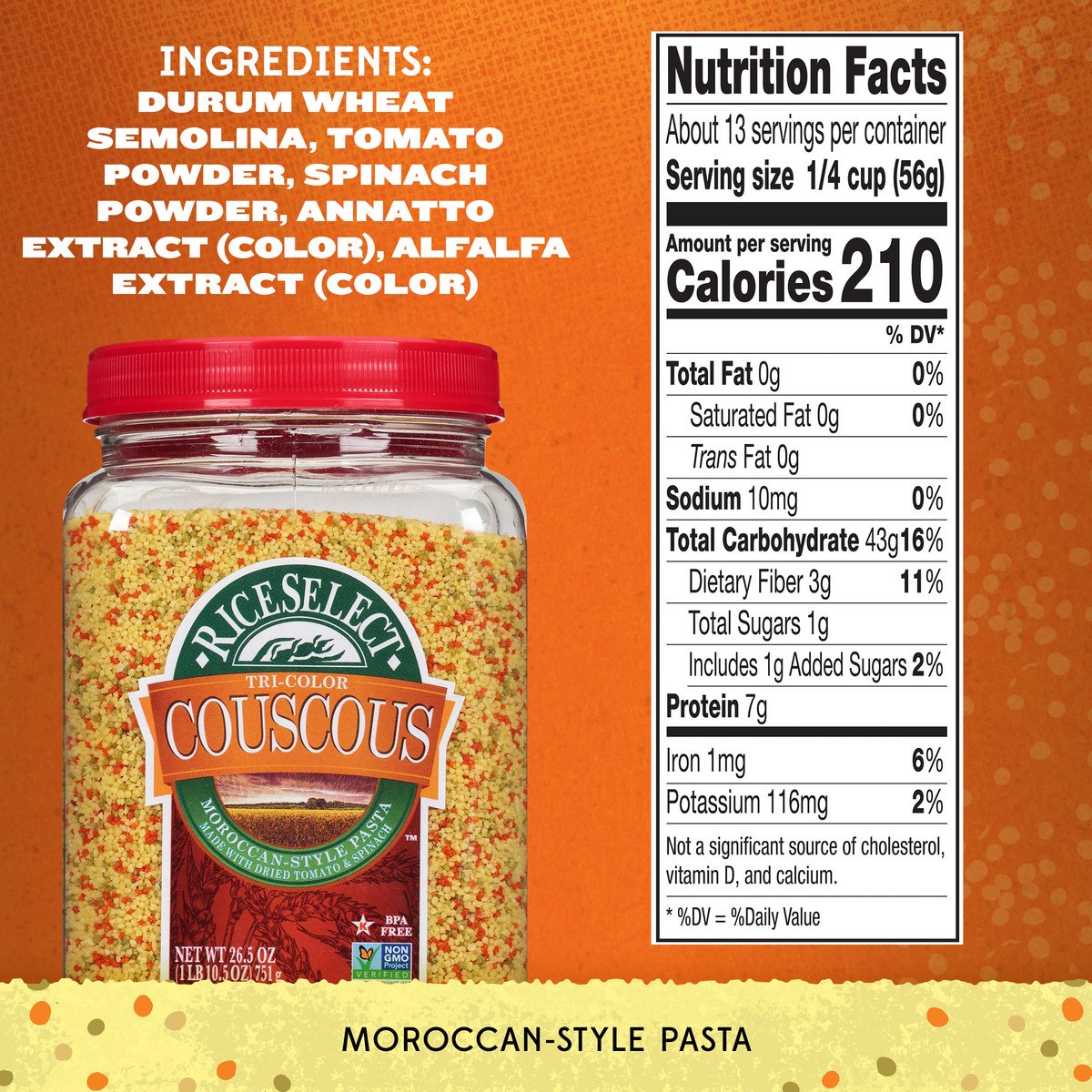 slide 5 of 5, RiceSelect Texmati Tri Color Couscous Jar, 26.5 oz