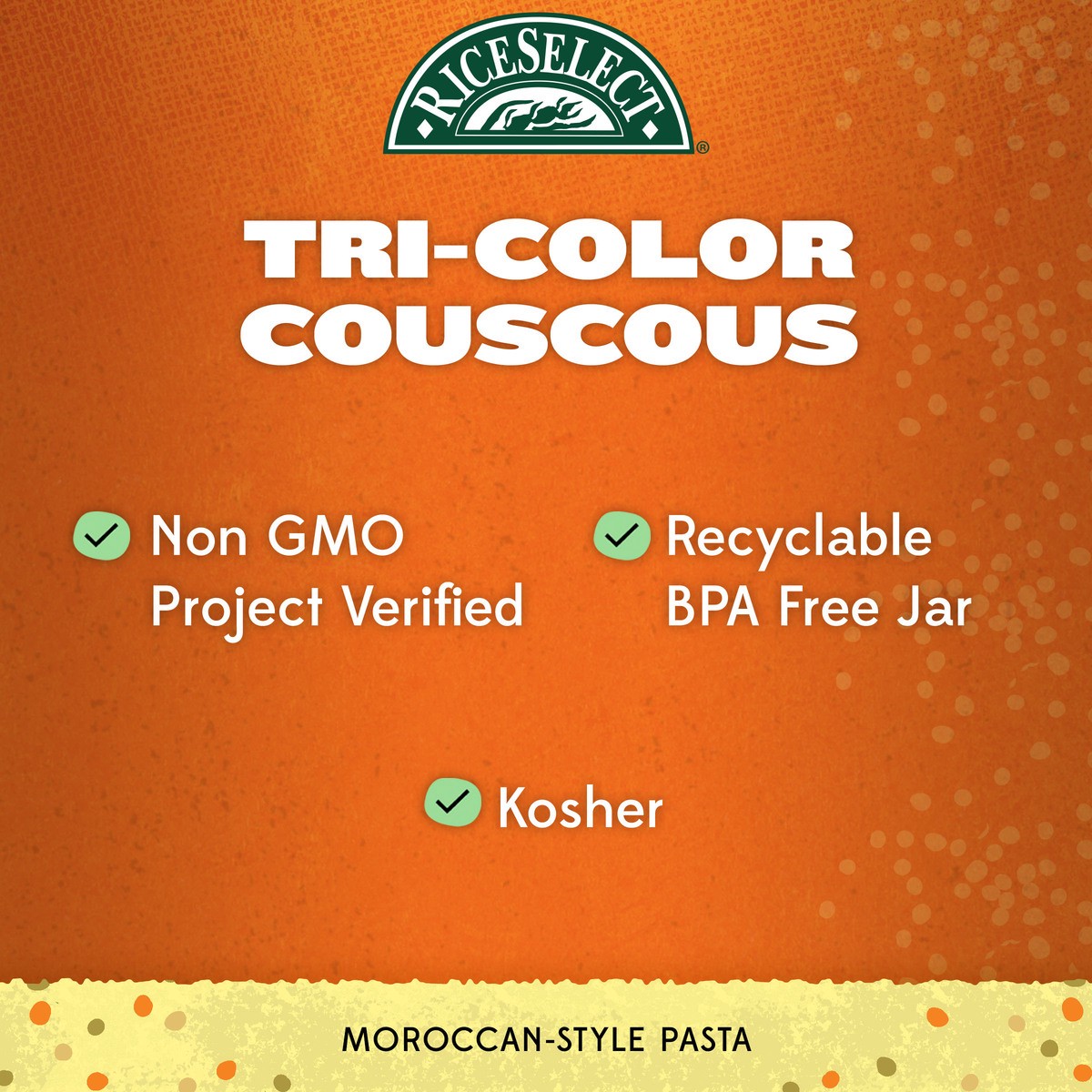 slide 1 of 5, RiceSelect Texmati Tri Color Couscous Jar, 26.5 oz