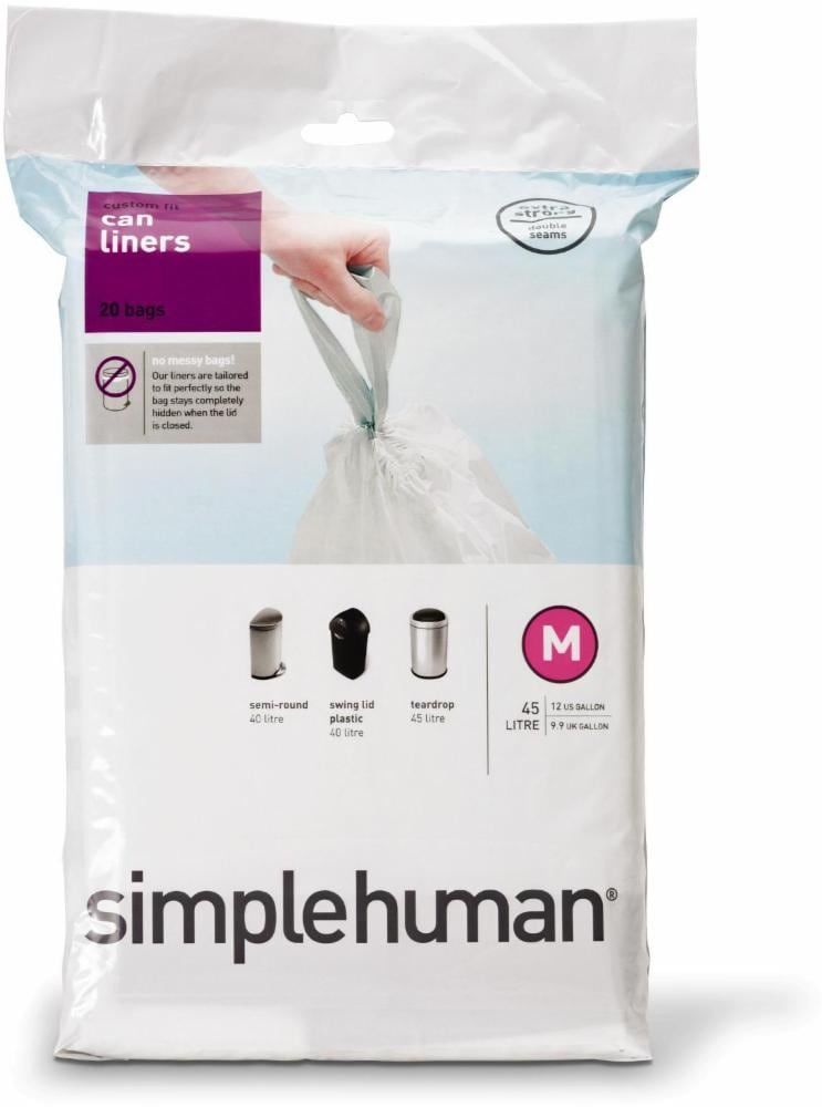 slide 1 of 1, simplehuman Code M Custom-Fit Trash Can Liner - White, 45 liter; 12 gal