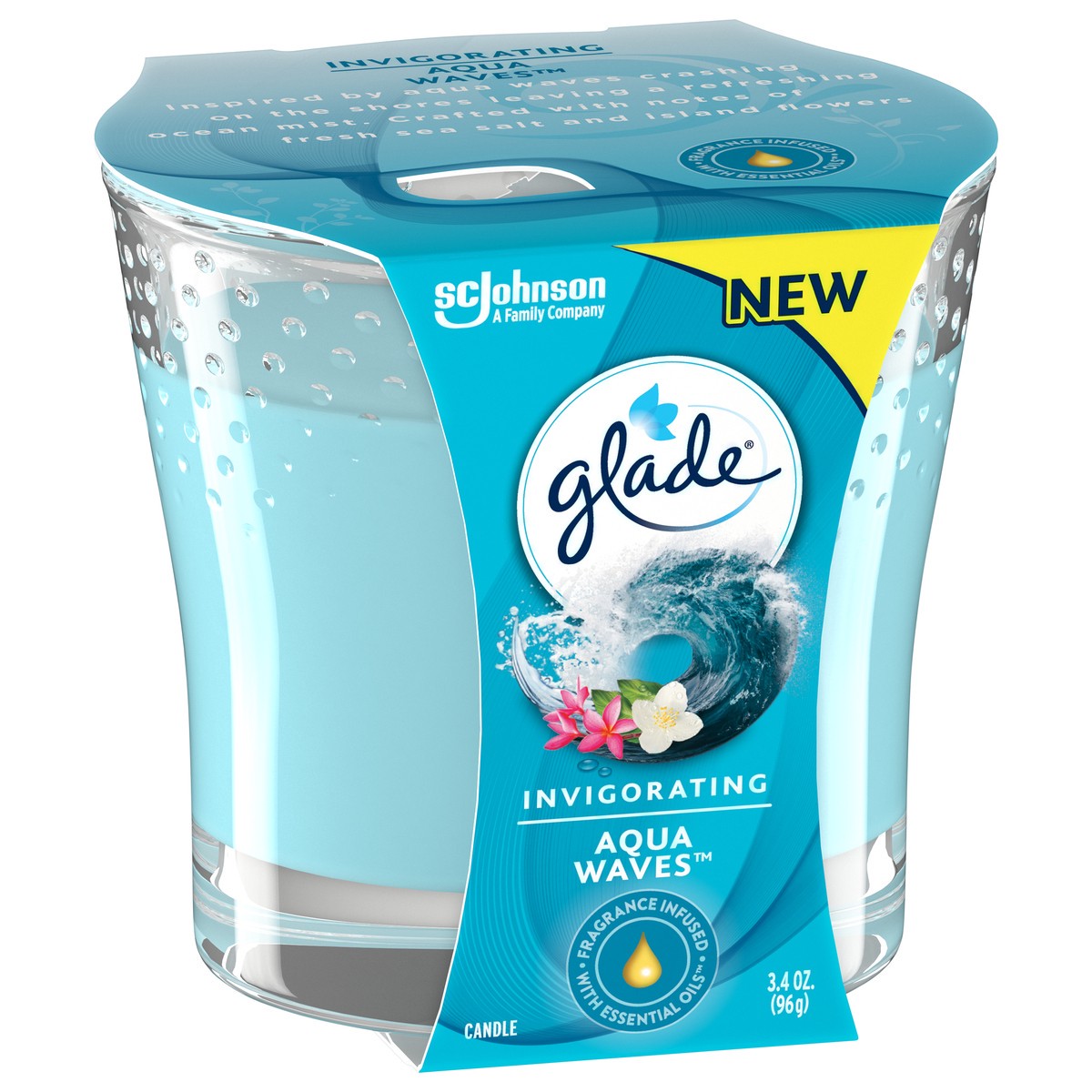 slide 2 of 5, Glade Scented Candle Jar, Aqua Waves, Fragrance Infused with Essential Oils, 3.4 oz, 3.4 oz