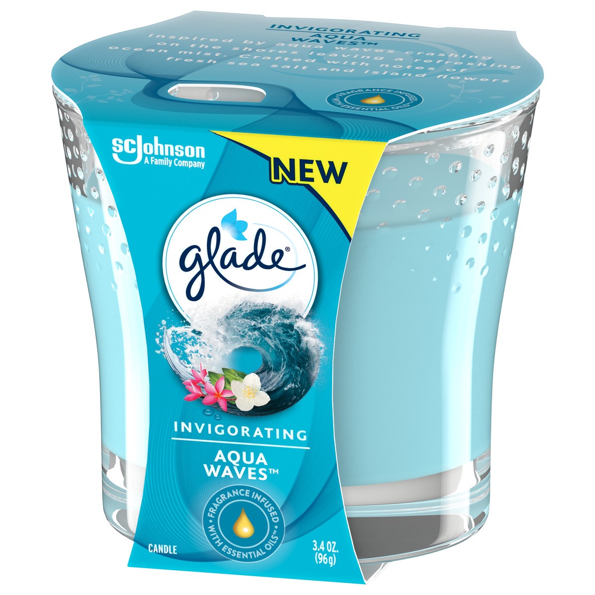 slide 3 of 5, Glade Scented Candle Jar, Aqua Waves, Fragrance Infused with Essential Oils, 3.4 oz, 3.4 oz