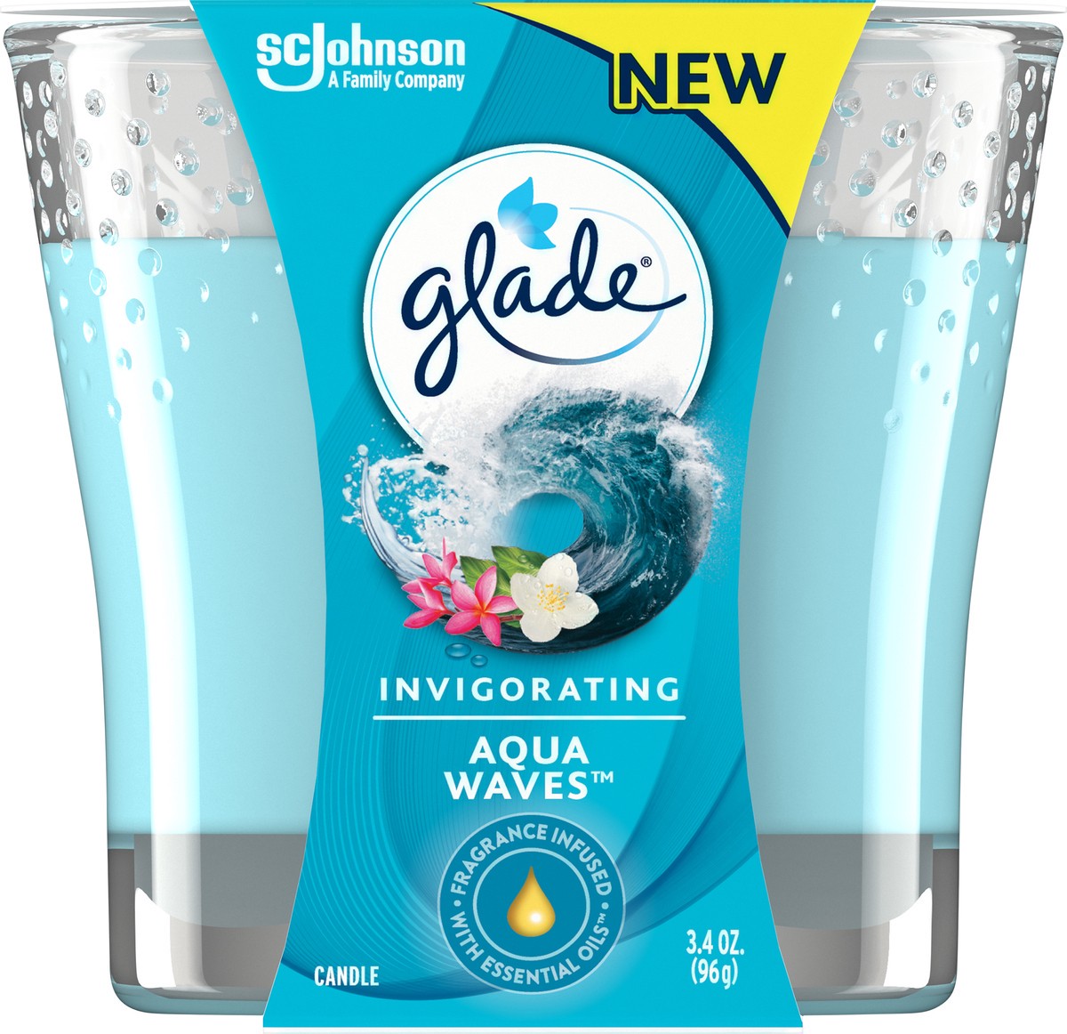 slide 5 of 5, Glade Scented Candle Jar, Aqua Waves, Fragrance Infused with Essential Oils, 3.4 oz, 3.4 oz