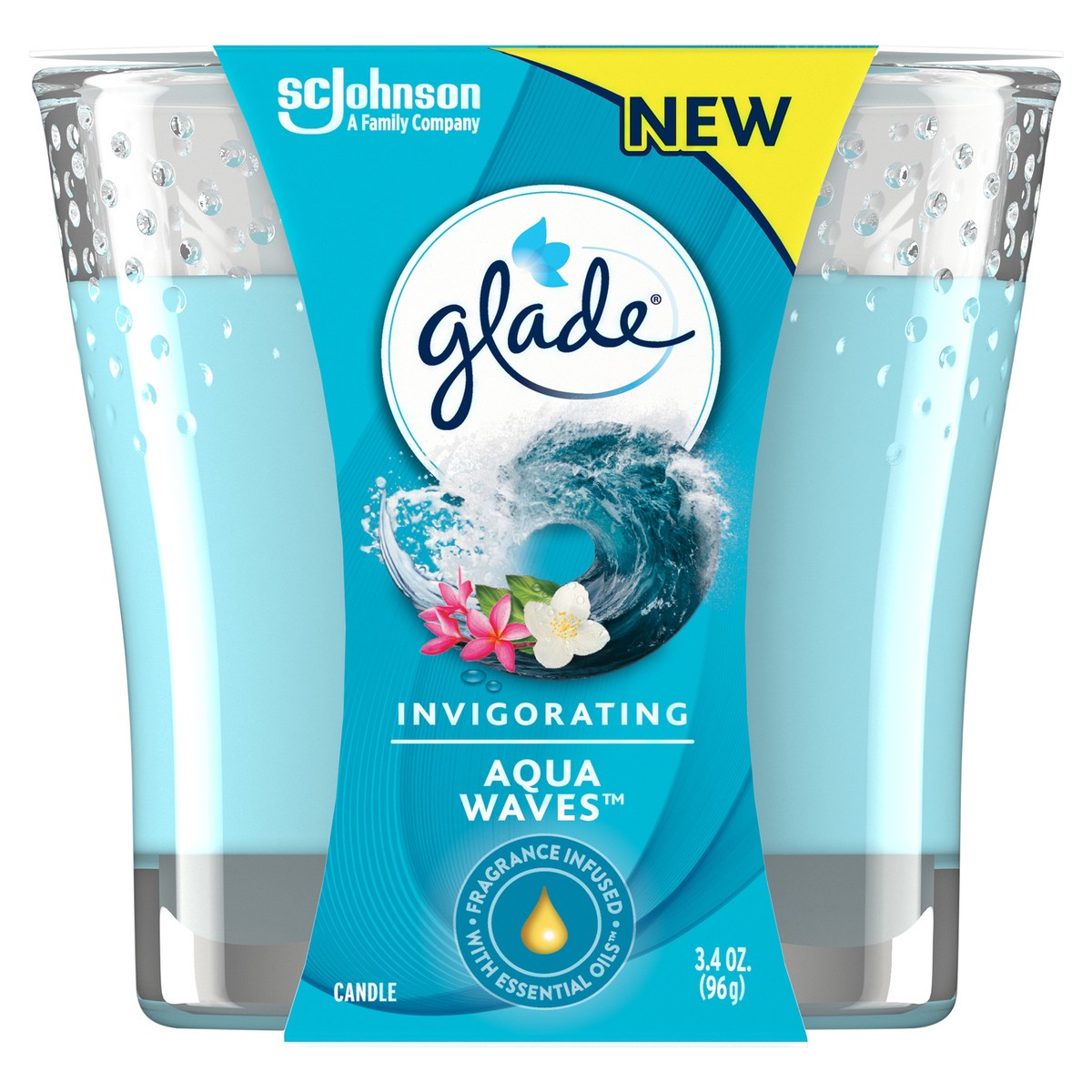 slide 1 of 5, Glade Scented Candle Jar, Aqua Waves, Fragrance Infused with Essential Oils, 3.4 oz, 3.4 oz