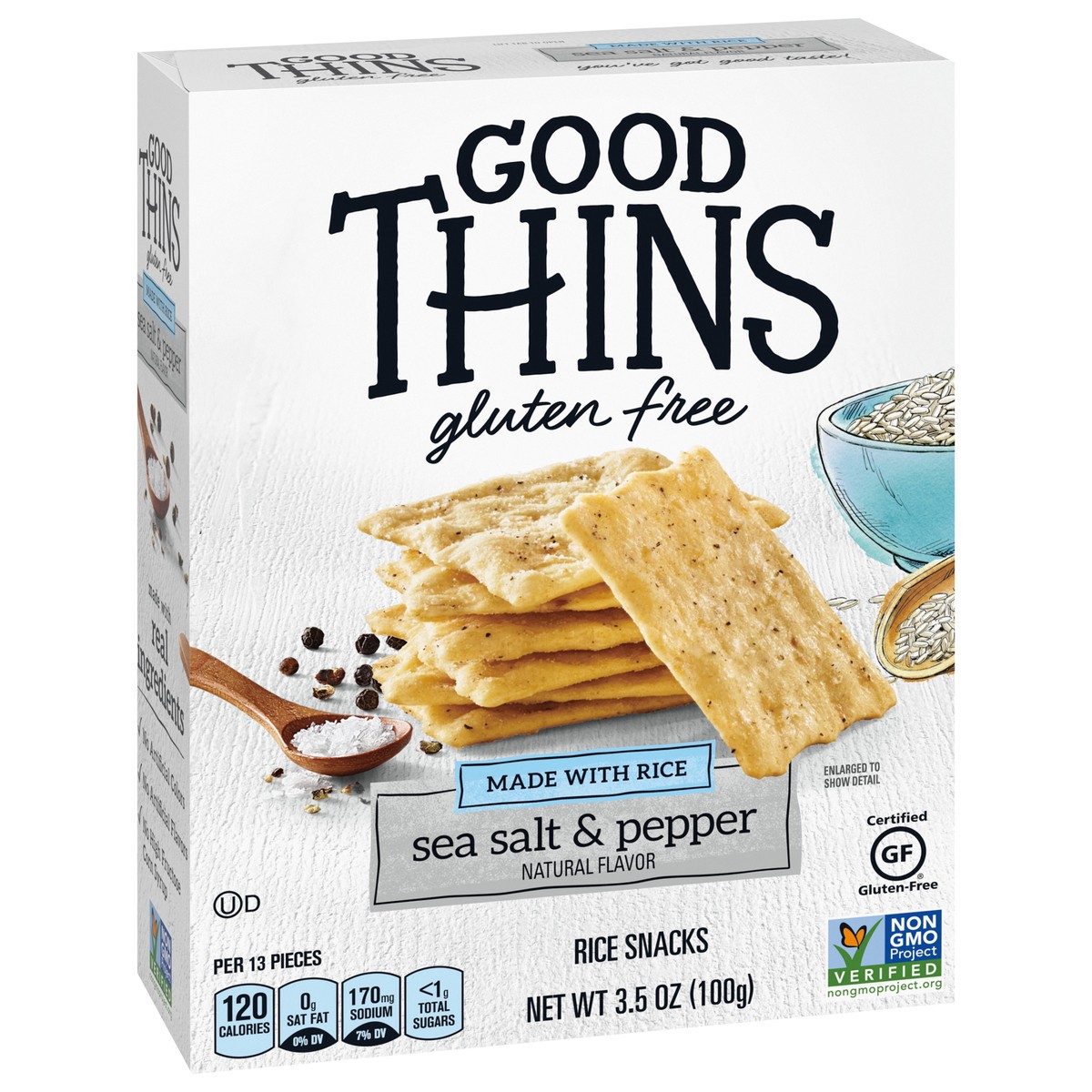 slide 9 of 9, GOOD THiNS Sea Salt & Pepper Rice Snacks Gluten Free Crackers, 3.5 oz, 3.5 oz