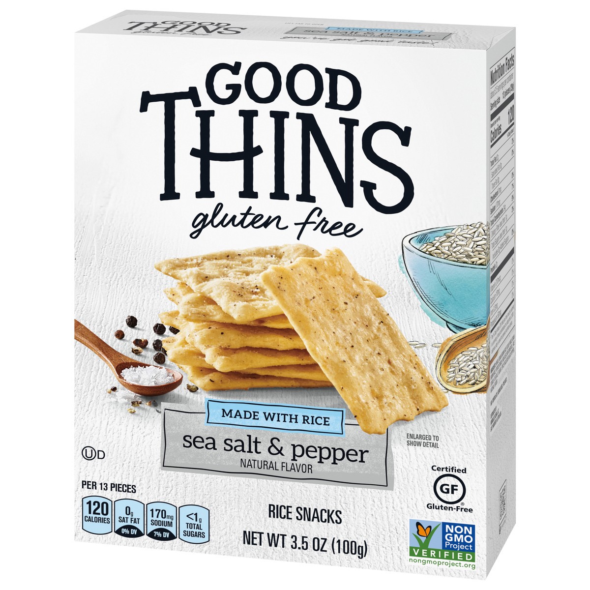 slide 5 of 9, GOOD THiNS Sea Salt & Pepper Rice Snacks Gluten Free Crackers, 3.5 oz, 3.5 oz