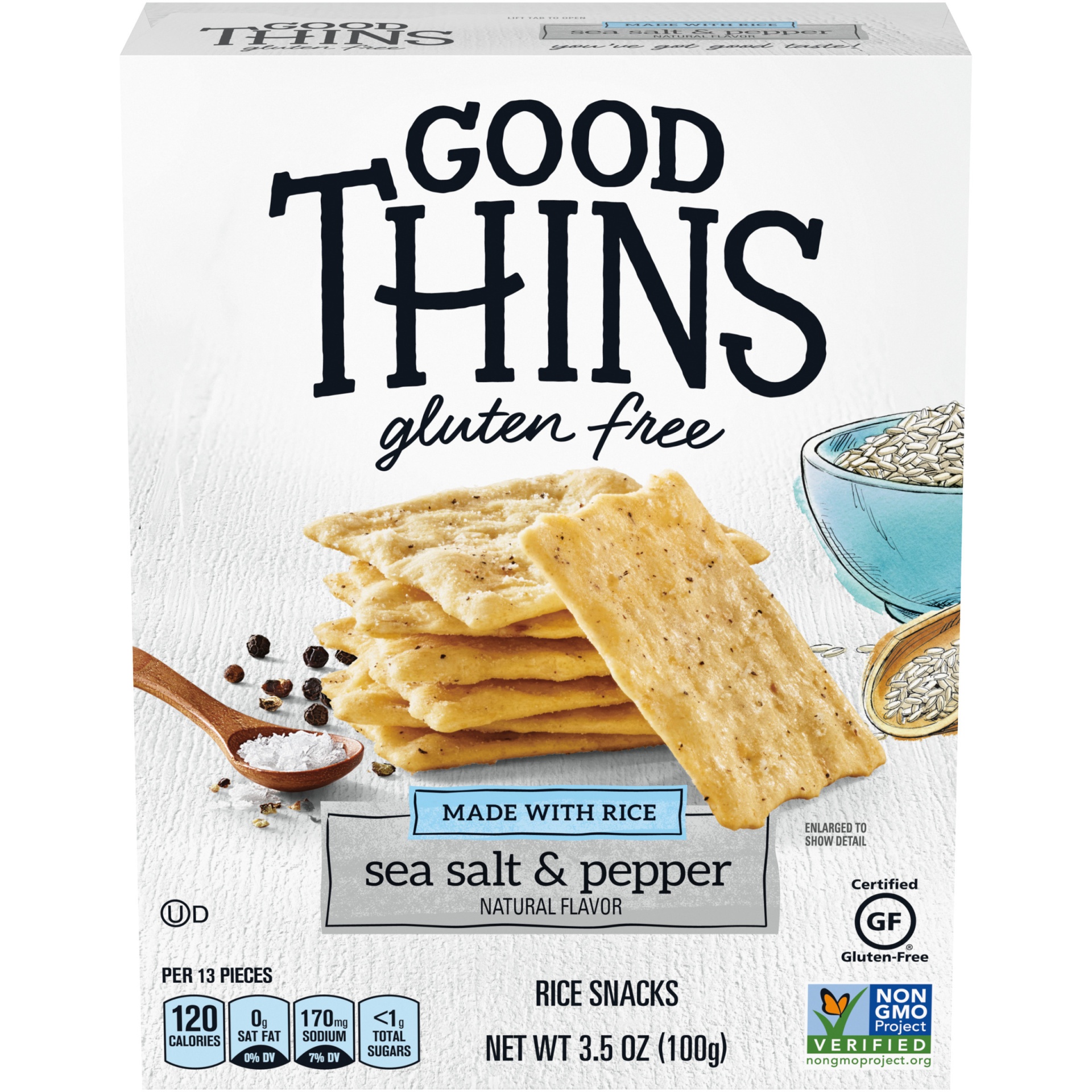 slide 1 of 8, GOOD THiNS Sea Salt & Pepper Rice Snacks Gluten Free Crackers, 3.5 oz, 3.5 oz