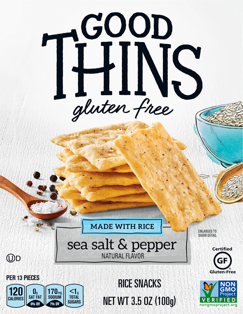 slide 7 of 9, GOOD THiNS Sea Salt & Pepper Rice Snacks Gluten Free Crackers, 3.5 oz, 3.5 oz