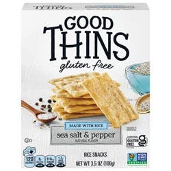 GOOD THiNS Sea Salt & Pepper Rice Snacks Gluten Free Crackers, 3.5 oz