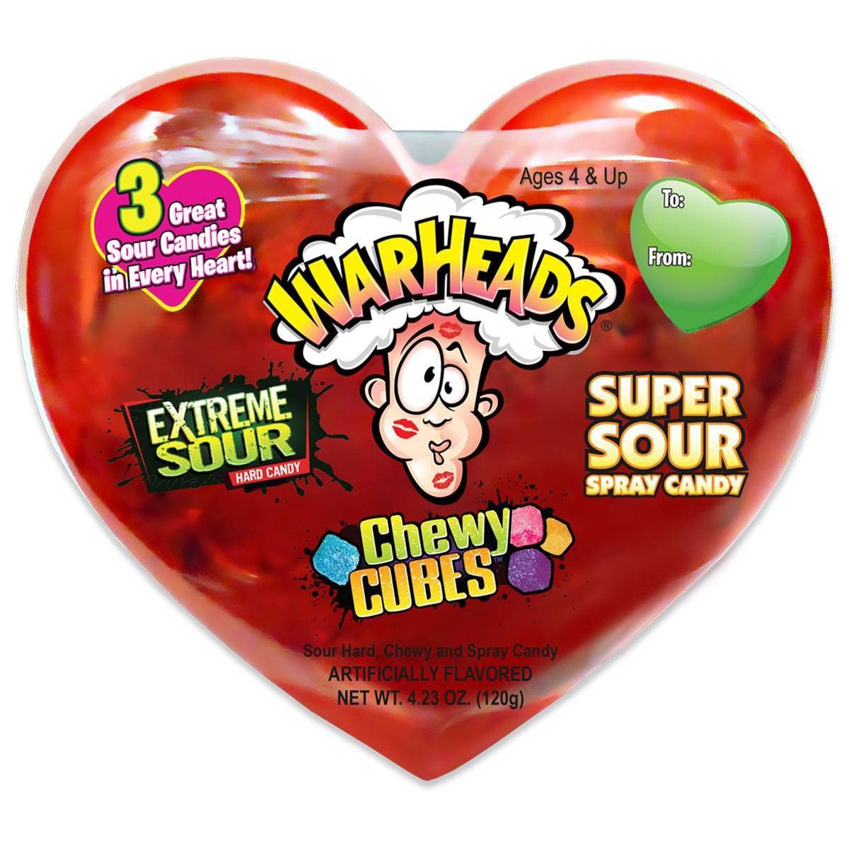 slide 1 of 2, Warheads Valentine Extreme Variety Sour Heart Scrambler, 4.23 oz